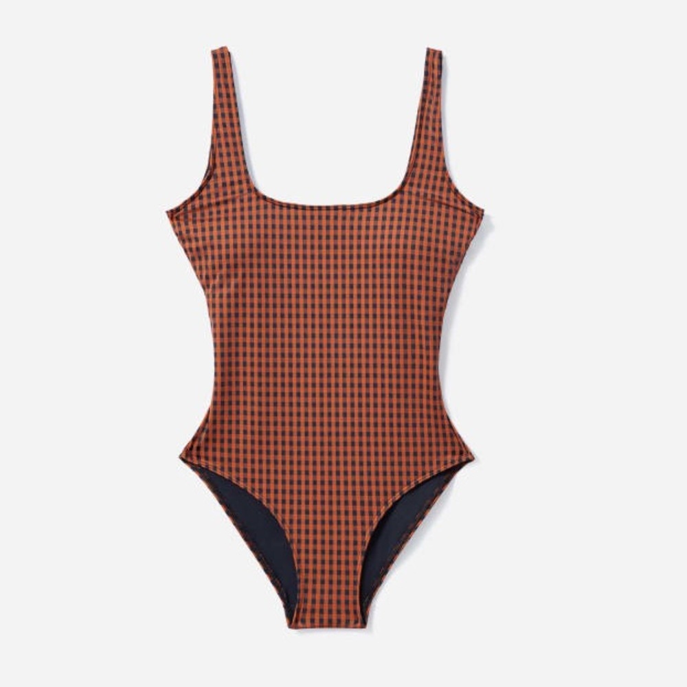 NWT EVERLANE The Square Neck One Piece Swimsuit  Honey Gingham Size Small Renew